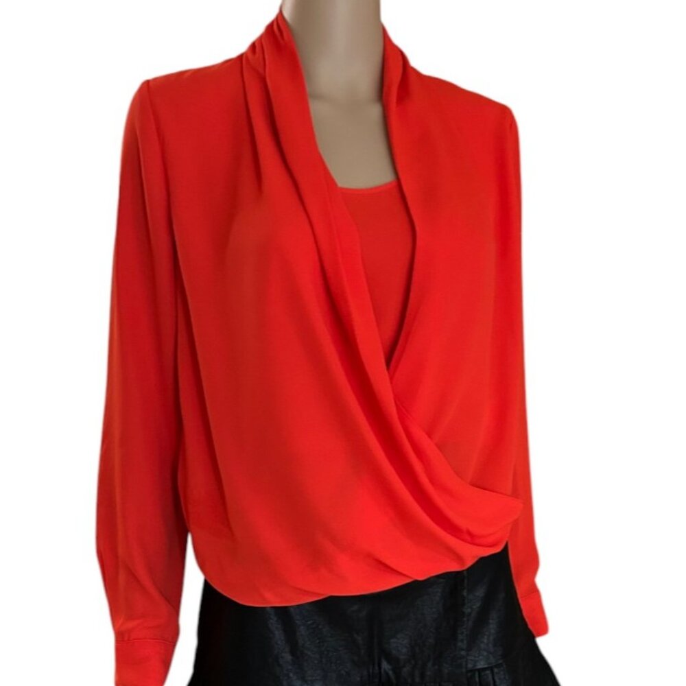 VINCE CAMUTO Women's Orange High Low Shirt Cowl Neck Top Blouse XS NWT